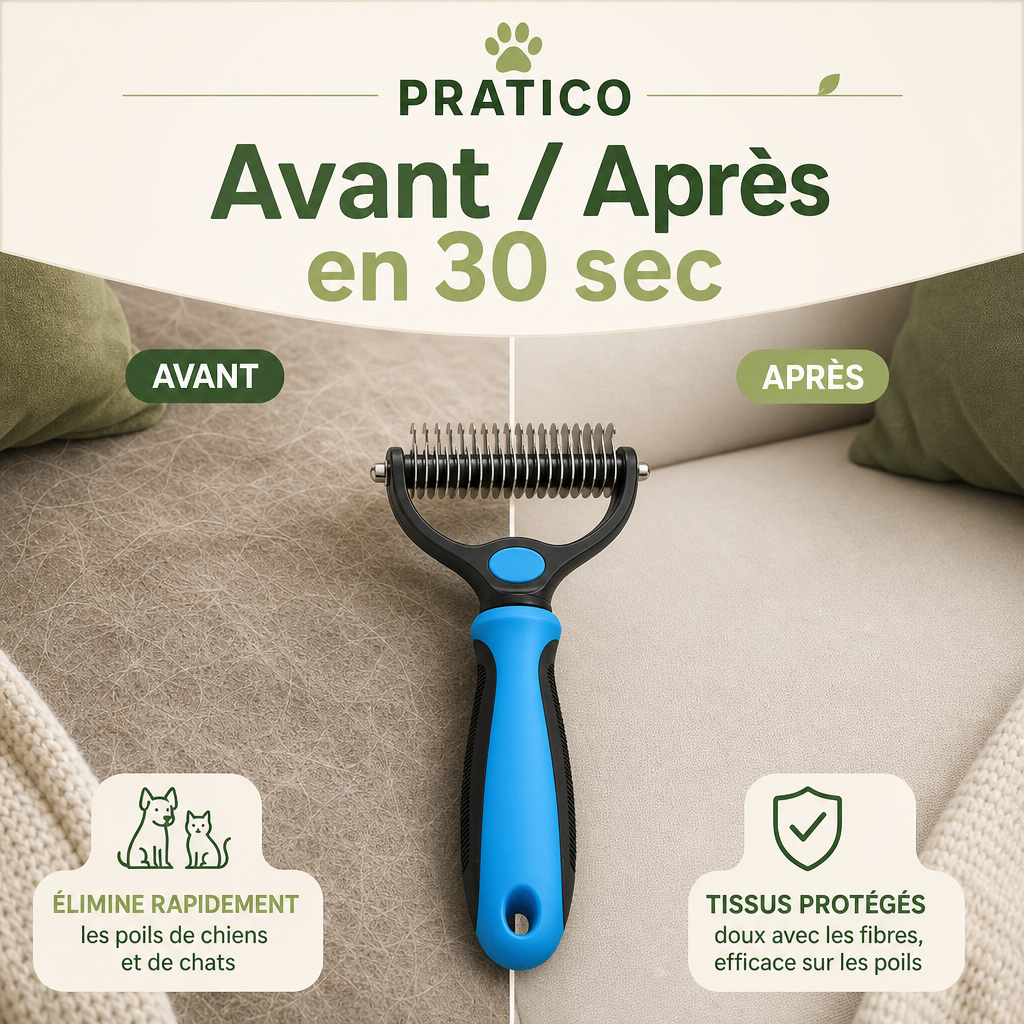 PRATICO Brosse anti-poils chiens & chats - exovella-03-avant-apres